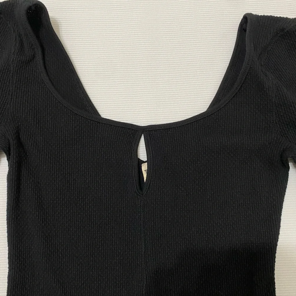 Free People Black Long Sleeve Top with Striped Wrist Details - Picture 5 of 10